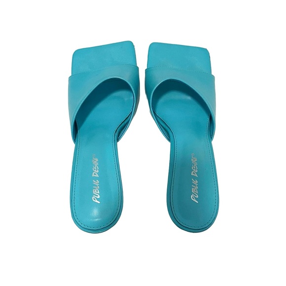 Public Desire Turquoise Square Toe Mule Heels - Picture 4 of 6